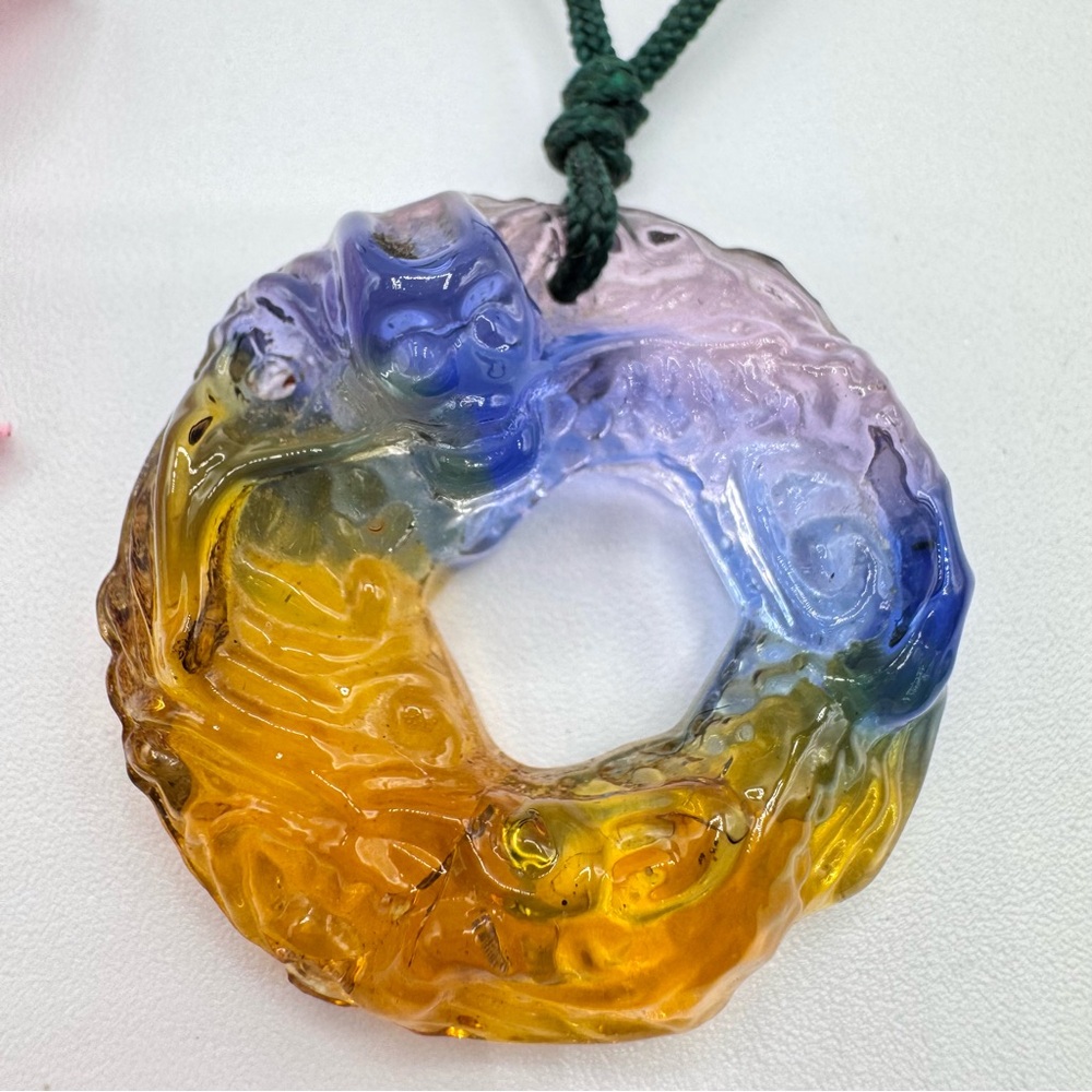 Chinese Figure Dragon Ombre Lucite Ring Pendant Necklace Adjustable Length